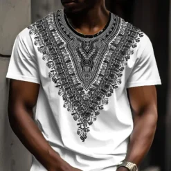 Men's Graphic Bohemian T shirt Short Sleeve T shirt 3D Print Crew Neck Shirt Vintage Designer Ethnic Outdoor Daily Sports Black-White White Yellow Spring & Summer Clothing Apparel S M L XL 2XL 3XL