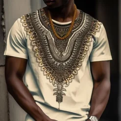 Men's Graphic Bohemian T shirt Short Sleeve T shirt 3D Print Crew Neck Shirt Vintage Designer Ethnic Outdoor Daily Sports Black-White White Yellow Spring & Summer Clothing Apparel S M L XL 2XL 3XL