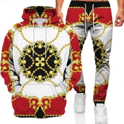 Men's Graphic Chains Print 2pcs 3D Sweatshirt Sets Tracksuit Hoodies Long Sleeve Long pants Hooded Streetwear Sportswear Basic Sports & Outdoor Casual Sports Print Spring Fall Black White Red