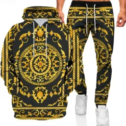 Men's Graphic Chains Print 2pcs 3D Sweatshirt Sets Tracksuit Hoodies Long Sleeve Long pants Hooded Streetwear Sportswear Basic Sports & Outdoor Casual Sports Print Spring Fall Black White Red