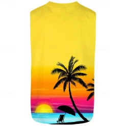 Men's Graphic Coconut Palm Vest Top Sleeveless T Shirt for Men Sleeveless T shirt 3D Print Crew Neck Shirt Vacation Tropical Designer Party Daily Gym Yellow Spring & Summer Clothing Apparel S M L XL