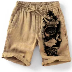 Men's Graphic Coconut Tree Map Shorts Summer Shorts Beach Shorts Mid Waist Streetwear Hawaiian Designer Casual Daily Holiday Drawstring Elastic Waist 3D Print Designer Clothing Apparel