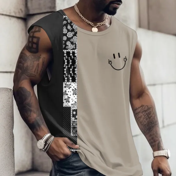 Men's Graphic Color Block Vest Top Sleeveless T Shirt for Men Cap Sleeve T shirt 3D Print Crew Neck Shirt Fashion Designer Muscle Daily Sports Gym White Navy Blue Red Spring & Summer Clothing Apparel