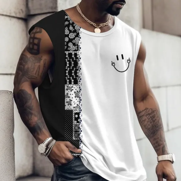 Men's Graphic Color Block Vest Top Sleeveless T Shirt for Men Cap Sleeve T shirt 3D Print Crew Neck Shirt Fashion Designer Muscle Daily Sports Gym White Navy Blue Red Spring & Summer Clothing Apparel