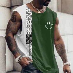 Men's Graphic Color Block Vest Top Sleeveless T Shirt for Men Cap Sleeve T shirt 3D Print Crew Neck Shirt Fashion Designer Muscle Daily Sports Gym White Navy Blue Red Spring & Summer Clothing Apparel