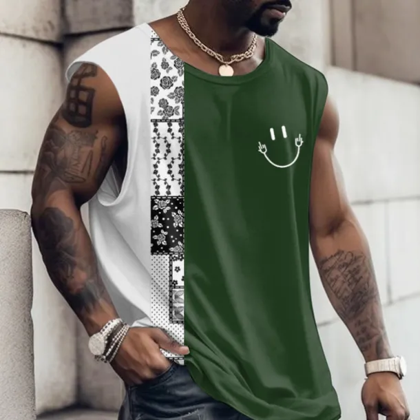 Men's Graphic Color Block Vest Top Sleeveless T Shirt for Men Cap Sleeve T shirt 3D Print Crew Neck Shirt Fashion Designer Muscle Daily Sports Gym White Navy Blue Red Spring & Summer Clothing Apparel