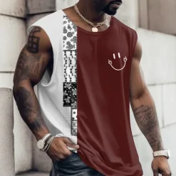Men's Graphic Color Block Vest Top Sleeveless T Shirt for Men Cap Sleeve T shirt 3D Print Crew Neck Shirt Fashion Designer Muscle Daily Sports Gym White Navy Blue Red Spring & Summer Clothing Apparel