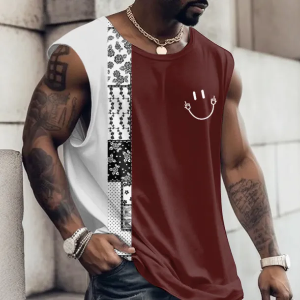 Men's Graphic Color Block Vest Top Sleeveless T Shirt for Men Cap Sleeve T shirt 3D Print Crew Neck Shirt Fashion Designer Muscle Daily Sports Gym White Navy Blue Red Spring & Summer Clothing Apparel