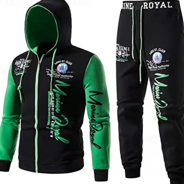 Men's Graphic Color Block Letter 2pcs 3D Sweatshirt Sets Hoodie Tracksuit Long Sleeve Long pants Hooded Streetwear Designer Casual Sports & Outdoor Casual Sports Zipper Print Spring Fall Yellow Blue