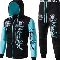 Men's Graphic Color Block Letter 2pcs 3D Sweatshirt Sets Hoodie Tracksuit Long Sleeve Long pants Hooded Streetwear Designer Casual Sports & Outdoor Casual Sports Zipper Print Spring Fall Yellow Blue