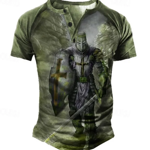 Men's Graphic Color Block Soldier T shirt Henley Shirt Tee Short Sleeve 3D Print Designer Basic Classic Outdoor Daily Sports Summer Blue Brown Green Gray Henley Henley T-Shirt