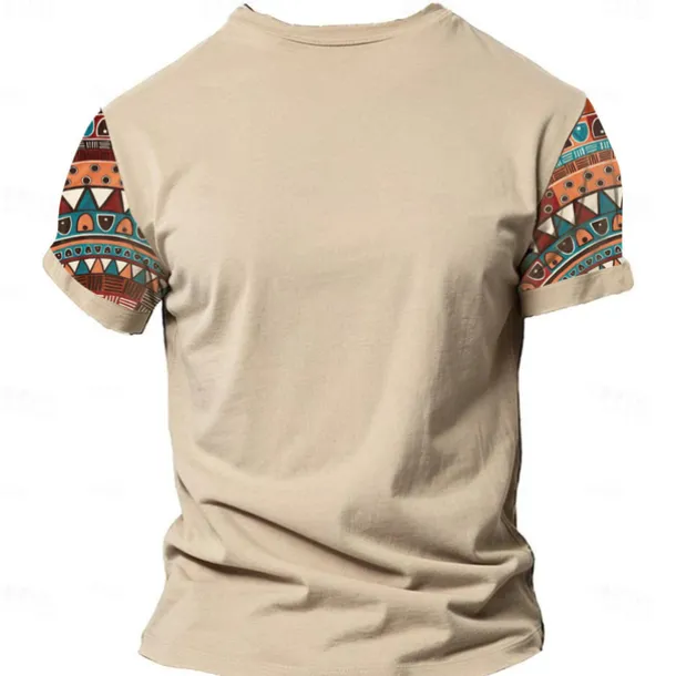 Men's Graphic Color Block Tribal T Shirt Henley Shirt Short Sleeve 3D Printing Designer Ethnic Classic Outdoor Vacation Daily Spring & Summer Dark Brown Blue Sky Blue Brown Green V Neck Henley T-Shirt