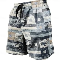 Men's Graphic Color Block Patchwork Shorts Summer Shorts Beach Shorts Mid Waist Streetwear Hawaiian Designer Casual Daily Holiday Drawstring Elastic Waist 3D Print Designer Clothing Apparel