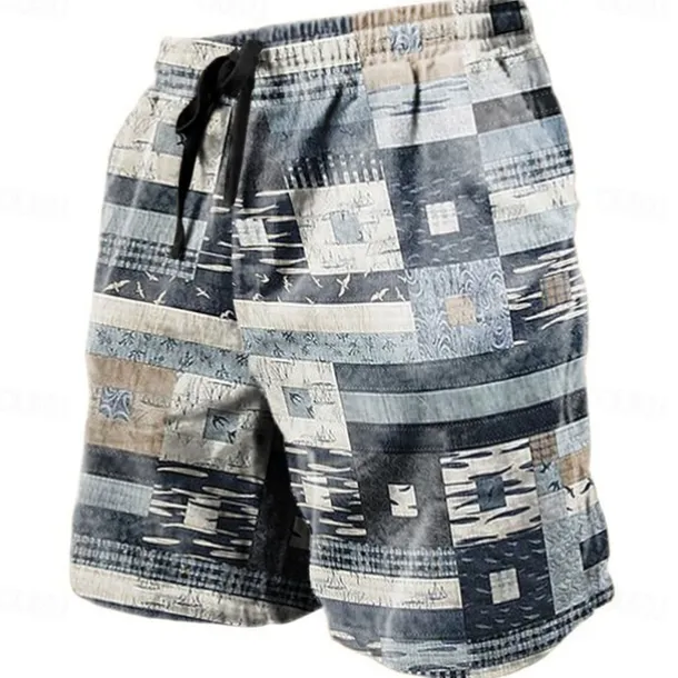 Men's Graphic Color Block Patchwork Shorts Summer Shorts Beach Shorts Mid Waist Streetwear Hawaiian Designer Casual Daily Holiday Drawstring Elastic Waist 3D Print Designer Clothing Apparel