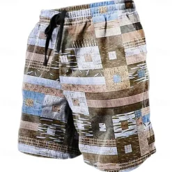 Men's Graphic Color Block Patchwork Shorts Summer Shorts Beach Shorts Mid Waist Streetwear Hawaiian Designer Casual Daily Holiday Drawstring Elastic Waist 3D Print Designer Clothing Apparel