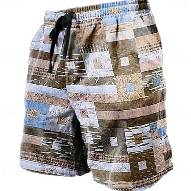 Men's Graphic Color Block Patchwork Shorts Summer Shorts Beach Shorts Mid Waist Streetwear Hawaiian Designer Casual Daily Holiday Drawstring Elastic Waist 3D Print Designer Clothing Apparel