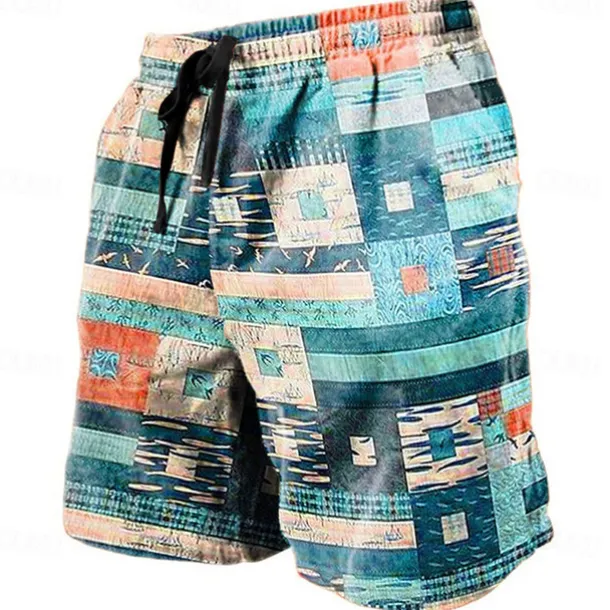 Men's Graphic Color Block Patchwork Shorts Summer Shorts Beach Shorts Mid Waist Streetwear Hawaiian Designer Casual Daily Holiday Drawstring Elastic Waist 3D Print Designer Clothing Apparel