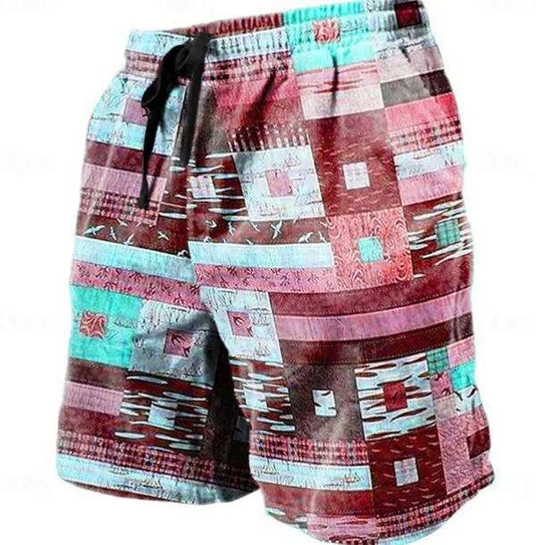 Men's Graphic Color Block Patchwork Shorts Summer Shorts Beach Shorts Mid Waist Streetwear Hawaiian Designer Casual Daily Holiday Drawstring Elastic Waist 3D Print Designer Clothing Apparel