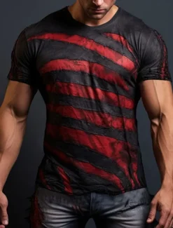 Men's Graphic Color Block Patchwork T shirt Short Sleeve T shirt 3D Print Crew Neck Shirt Daily Designer Retro Vintage Sports Outdoor Holiday Going out Blue Red Purple Spring & Summer Clothing Apparel