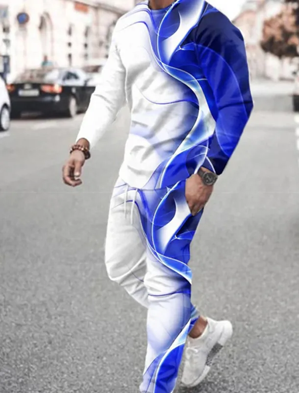 Men's Graphic Color Block 2pcs 3D Sweatshirt Sets Tracksuit Long Sleeve Long pants Crew Neck Streetwear Sportswear Basic Sports & Outdoor Casual Sports Print Spring Fall Black Red Blue