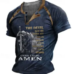 Men's Graphic Color Block Knights Templar Henley Shirt Tee Short Sleeve 3D Print Vintage Fashion Designer Outdoor Casual Daily Summer Black Brown Green Dark Blue Henley Henley T-Shirt