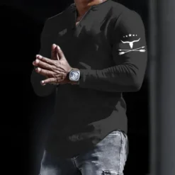 Men's Graphic Cowboy Henley Shirt Long Sleeve 3D Print Fashion Daily Casual Casual Holiday Going out Spring & Fall Black White Yellow Gray Henley Henley T-Shirt