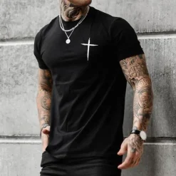 Men's Graphic Cross T Shirt Casual Style 100% Cotton Short Sleeve Graphic Shirt Black White Gray Comfortable Tee Street Casual Fashion Designer Clothing