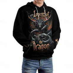 Men's Graphic Dark Hoodie Hoodies Sweatshirt Vacation Daily Long Sleeve Hooded Vacation Sports Outdoor Going out Black Printing Spring & Fall Designer