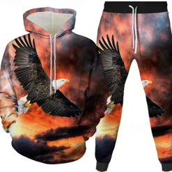 Men's Graphic Eagle 2pcs 3D Sweatshirt Sets Tracksuit Hoodies Long Sleeve Long pants Hooded Streetwear Basic Casual Sports & Outdoor Casual Sports Print Spring Fall Black White Red
