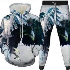 Men's Graphic Eagle 2pcs 3D Sweatshirt Sets Tracksuit Hoodies Long Sleeve Long pants Hooded Streetwear Basic Casual Sports & Outdoor Casual Sports Print Spring Fall Black White Red