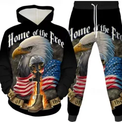 Men's Graphic Eagle 2pcs 3D Sweatshirt Sets Tracksuit Hoodies Long Sleeve Long pants Hooded Streetwear Basic Casual Sports & Outdoor Casual Sports Print Spring Fall Black White Red