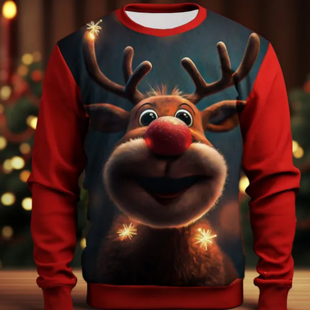 Men's Graphic Elk Moose Christmas Sweatshirts Sweatshirt Golf Pullover Sweatshirt Long Sleeve Sweatshirt Crew Neck Fashion Daily Casual 3D Print Vacation Holiday Going out Print Spring & Fall