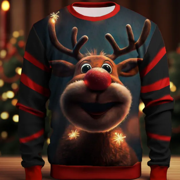Men's Graphic Elk Moose Christmas Sweatshirts Sweatshirt Golf Pullover Sweatshirt Long Sleeve Sweatshirt Crew Neck Fashion Daily Casual 3D Print Vacation Holiday Going out Print Spring & Fall