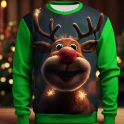 Men's Graphic Elk Moose Christmas Sweatshirts Sweatshirt Golf Pullover Sweatshirt Long Sleeve Sweatshirt Crew Neck Fashion Daily Casual 3D Print Vacation Holiday Going out Print Spring & Fall