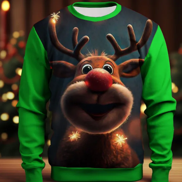 Men's Graphic Elk Moose Christmas Sweatshirts Sweatshirt Golf Pullover Sweatshirt Long Sleeve Sweatshirt Crew Neck Fashion Daily Casual 3D Print Vacation Holiday Going out Print Spring & Fall
