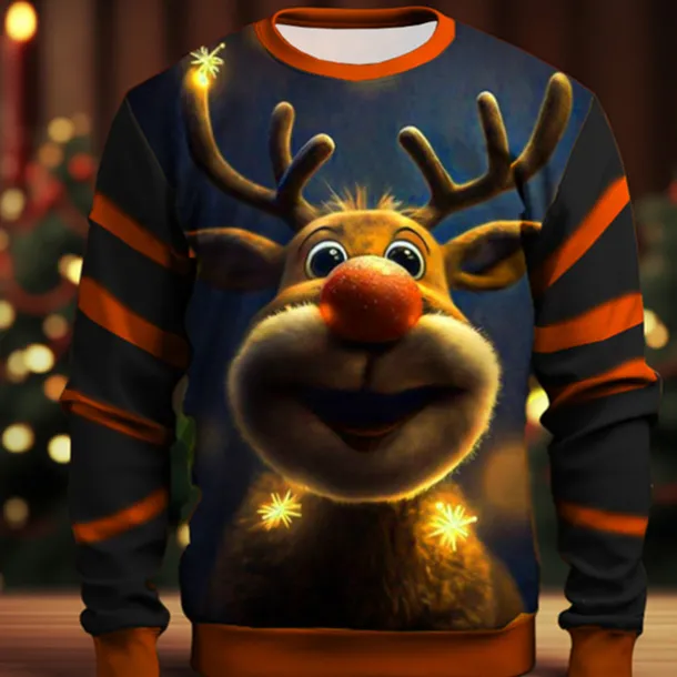 Men's Graphic Elk Moose Christmas Sweatshirts Sweatshirt Golf Pullover Sweatshirt Long Sleeve Sweatshirt Crew Neck Fashion Daily Casual 3D Print Vacation Holiday Going out Print Spring & Fall