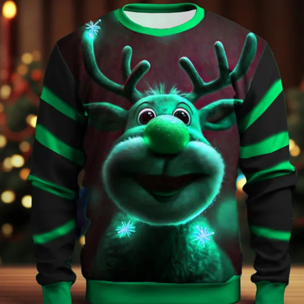 Men's Graphic Elk Moose Christmas Sweatshirts Sweatshirt Golf Pullover Sweatshirt Long Sleeve Sweatshirt Crew Neck Fashion Daily Casual 3D Print Vacation Holiday Going out Print Spring & Fall
