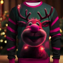 Men's Graphic Elk Moose Christmas Sweatshirts Sweatshirt Golf Pullover Sweatshirt Long Sleeve Sweatshirt Crew Neck Fashion Daily Casual 3D Print Vacation Holiday Going out Print Spring & Fall