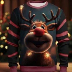 Men's Graphic Elk Moose Christmas Sweatshirts Sweatshirt Golf Pullover Sweatshirt Long Sleeve Sweatshirt Crew Neck Fashion Daily Casual 3D Print Vacation Holiday Going out Print Spring & Fall