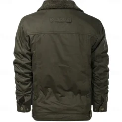 Men's Graphic Embroidered Fleece Jacket Sherpa Trucker Jacket Work Cargo Jacket Turn-Down Collar Warm Winter Cotton Jacket Vintage Casual Going Out Coat Multi-Pockets