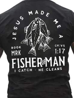 Men's Graphic Fish T Shirt Tee Cotton Short Sleeve Graphic Shirt Black Red Dark Gray Comfortable Tee Vacation Daily Wear Fashion Designer Clothing