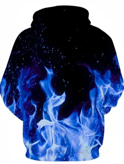 Men's Graphic Flame Hoodie Hoodies Sweatshirt Party Casual Long Sleeve Hooded Club Weekend Blue Fuchsia Designer