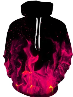 Men's Graphic Flame Hoodie Hoodies Sweatshirt Party Casual Long Sleeve Hooded Club Weekend Blue Fuchsia Designer