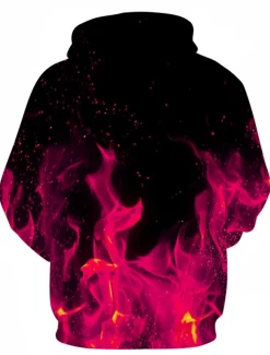 Men's Graphic Flame Hoodie Hoodies Sweatshirt Party Casual Long Sleeve Hooded Club Weekend Blue Fuchsia Designer