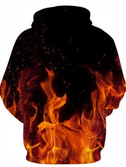 Men's Graphic Flame Hoodie Hoodies Sweatshirt Party Casual Long Sleeve Hooded Club Weekend Blue Fuchsia Designer