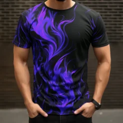 Men's Graphic Flame T shirt Short Sleeve T shirt 3D Print Crew Neck Shirt Daily Designer Casual Sports Outdoor Holiday Going out Red Purple Orange Spring & Summer Clothing Apparel S M L XL 2XL 3XL