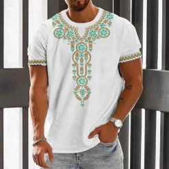 Men's Graphic Flower / Floral T Shirt Short Sleeve T shirt 3D Print Crew Neck Shirt Vintage Fashion Designer Outdoor Daily Sports White Blue Green Spring & Summer Clothing Apparel S M L XL 2XL 3XL