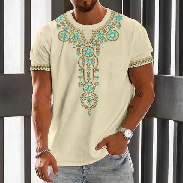 Men's Graphic Flower / Floral T Shirt Short Sleeve T shirt 3D Print Crew Neck Shirt Vintage Fashion Designer Outdoor Daily Sports White Blue Green Spring & Summer Clothing Apparel S M L XL 2XL 3XL