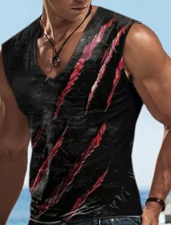 Men's Graphic Footprint / Paw Vest Top Sleeveless T Shirt for Men Sleeveless T shirt 3D Print V Neck Shirt Designer Casual Muscle Sports Running Gym Black Spring & Summer Clothing Apparel S M L XL