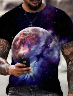 Men's Graphic Galaxy T shirt Short Sleeve T shirt 3D Print Crew Neck Shirt Sports Designer Classic Daily Sports Weekend Black Royal Blue Blue Summer Clothing Apparel S M L XL XXL 3XL 4XL